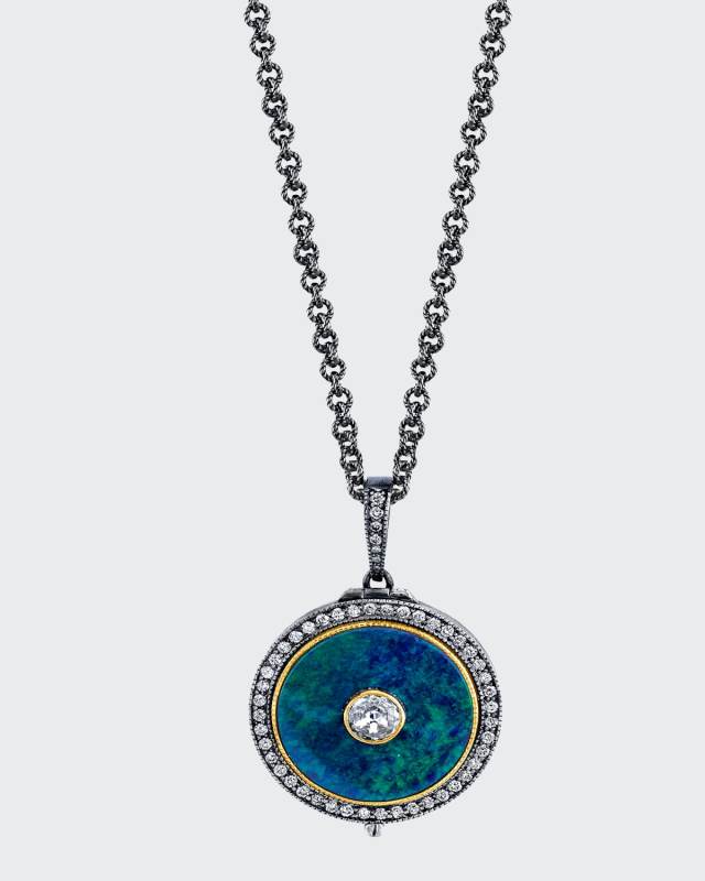Opal Locket Necklace with Diamond Frame